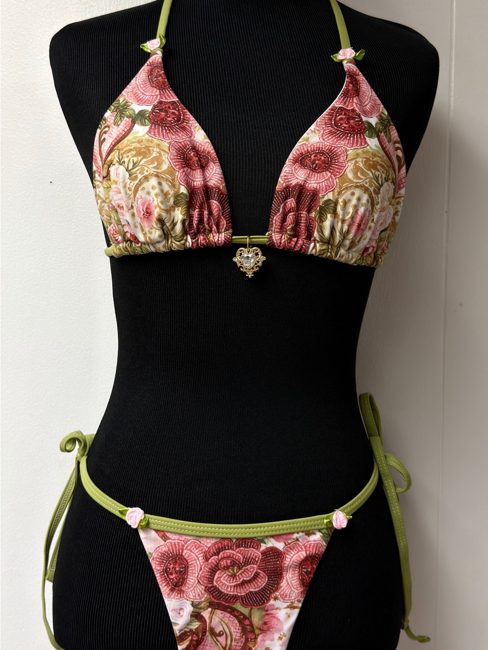 Floral Pink & Green Triangle Bikini Set with Sarong - Picture 9 of 9